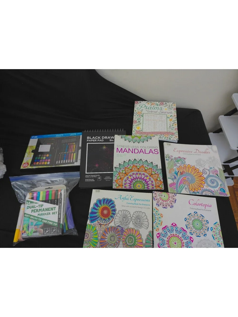 Adult Coloring Book & Art Supply Lot Mandalas Markers Crayons Pencils Bundle